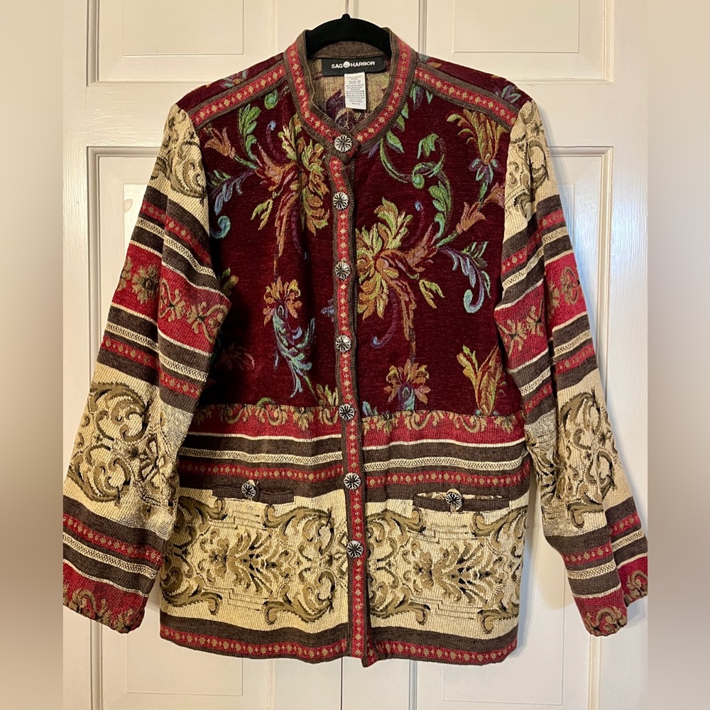 Vintage Sag Harbor Floral Tapestry Brocade Blazer Jacket sz 12 Witchy Cottage‎